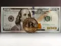 Złoty Bitcoin na tle banknotu 100 dolarów. Zastanawiasz się, jak rozliczyć podatek od zysku z kryptowalut?