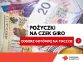 Pożyczki na czek giro Poczta Polska. Odbierz gotówkę na poczcie. Tło z banknotami 200 zł.