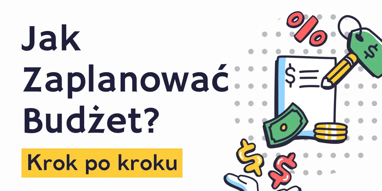 Jak zaplanować budżet domowy krok po kroku? Ilustracja pokazuje dokument z symbolem dolara, pieniądze, monety, procenty i ręce.