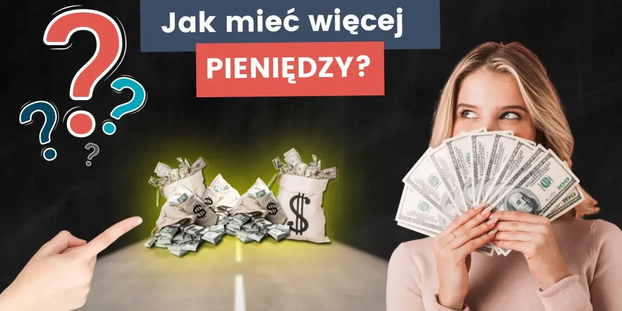 Kobieta z plikiem banknotów i workami pieniędzy zastanawia się, jak mieć więcej pieniędzy.