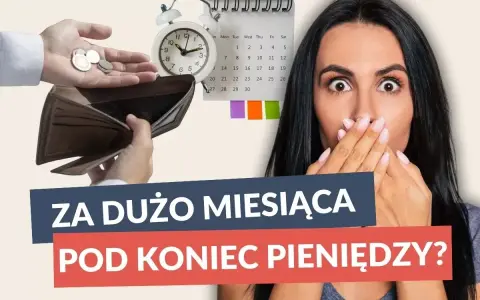 Zaskoczona kobieta z pustym portfelem i zegarem. Czy Twój budżet gospodarstwa domowego nie wystarcza do końca miesiąca?