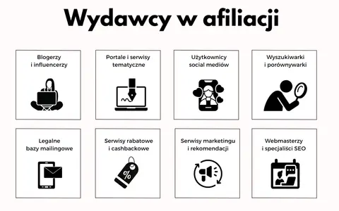 Wydawcy w afiliacji: blogerzy, portale, social media, wyszukiwarki, bazy mailingowe, serwisy rabatowe, marketing, webmasterzy.