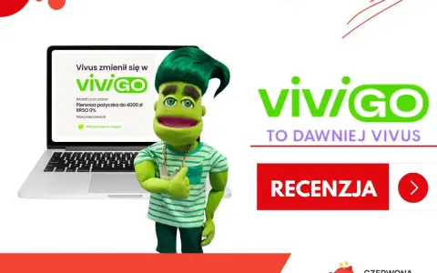 Zielona postać z lalki reklamuje Vivus, teraz Vivigo. Pierwsza pożyczka 4000 zł RRSO 0%. Sprawdź, jakie vivus odsetki oferuje.
