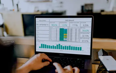 Analiza danych na laptopie, pokazująca wyniki kampanii i statystyki dotyczące jednorazowych zleceń online.