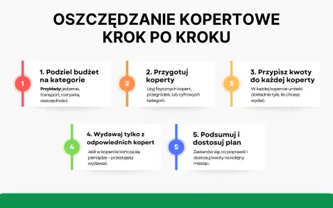 Oszczędzanie metodą kopertową krok po kroku: podziel budżet, przygotuj koperty, przypisz kwoty, wydawaj z odpowiednich kopert, podsumuj i dostosuj plan.