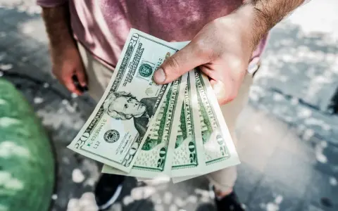 Dłoń trzyma kilka banknotów po 20 dolarów, symbolizując sposób, jak zarabiać więcej.