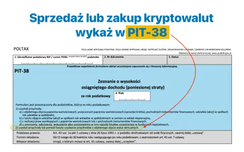 Formularz PIT-38 do rozliczenia sprzedaży lub zakupu kryptowalut.