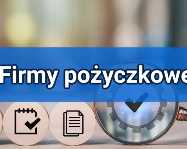 Firma pożyczkowa analizuje cechy pożyczki. Ikony dokumentów i lupa symbolizują proces weryfikacji.