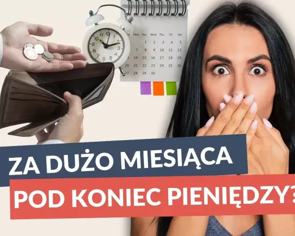 Zaskoczona kobieta z pustym portfelem i zegarem. Czy Twój budżet gospodarstwa domowego nie wystarcza do końca miesiąca?