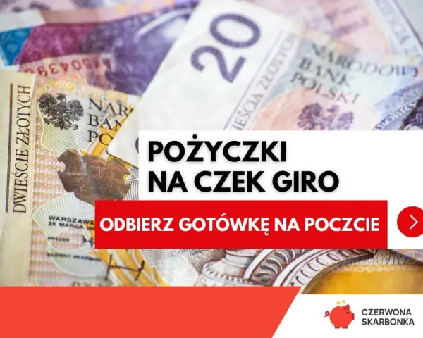Pożyczki na czek giro Poczta Polska. Odbierz gotówkę na poczcie. Tło z banknotami 200 zł.