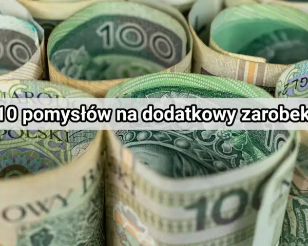 Zwijane banknoty 100 zł. Tekst: "10 pomysłów na dodatkowy zarobek".