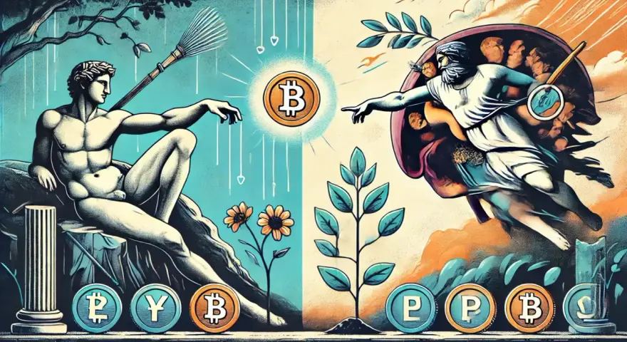 Stworzenie Bitcoina, jak na obrazie "Stworzenie Adama". Apy co to znaczy? To roczny zwrot z inwestycji, klucz do wzrostu cyfrowych aktywów.