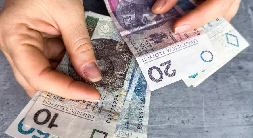 Ręce trzymają polskie banknoty 10, 20 i 50 zł. Czy w Vivus można przedłużyć pożyczkę?