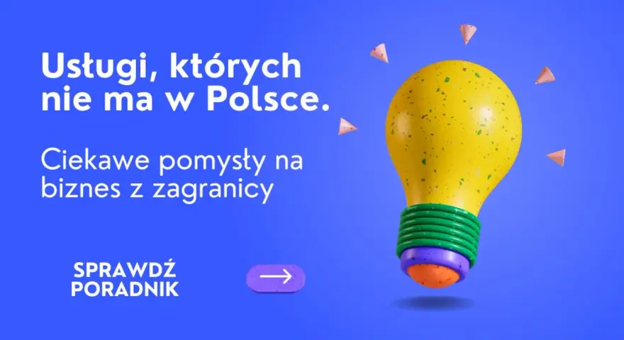 Usługi, których nie ma w Polsce. Odkryj ciekawe pomysły na biznes z zagranicy i sprawdź poradnik. Żółta żarówka symbolizuje innowację.