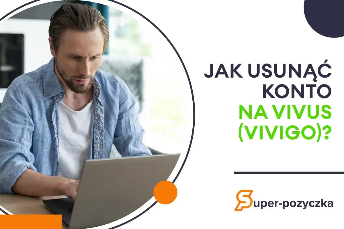 Mężczyzna pracuje na laptopie, szukając informacji, jak usunąć konto na Vivus.